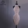 Goodanpar Novo Estilo Sexy Lycra Latin Dance Dress Mulheres Sem Mangas Competição Salsa Rumba Samba Flapper Dress Com Bodysuit Bra