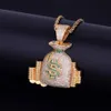 Money Bag Stack Contanti ghiacciati Monete Ciondolo Collana Catena Fascino Oro Argento Zircone cubico Gioielli Hip Hop da uomo per regalo