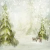 سقوط الثلج الشتاء خلفية مطبوعة الغزلان النفط اللوحة الخضراء أشجار الصنوبر الوليد استحمام الطفل الدعائم أطفال صور الخلفيات