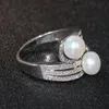 2018 Ny ankomst topp som säljer lyx smycken 925 sterling silver två pärla pave cz diamant party kontor kvinnor band ring för älskare gåva