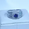 Belas Jóias Genuine Soild 925 Anéis de Casamento Banda de Prata esterlina para Homens 1.5ct Azul 5A zircão cz masculino Partido Anel de Dedo