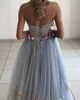 Vestidos de noche de tul florales azules Cariño Correas acoplables Hasta el suelo Vestido de fiesta Vestidos de fiesta Vestidos de noche elegantes Vendaje con cordones