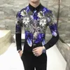 Luxo impressão camisa homens marca nova coreana magro fit casual homens floral camisas de manga longa noite vestido de festa de festa smoking camisa masculina