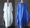 Hot Sell Autumn Women Loose O-neck White Dress Long Sleeve Maxi Robe New Solid Color Dress