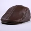 Cowhide Genuine Leather newsboy cap middle aged and old man vintage flat cap ear protection beret hat