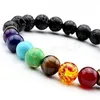 Bracelets de Yoga noir lave naturelle 7 Chakra équilibre de guérison 8 mm perles Bracelet pour hommes femmes pierres de prière bijoux GGA1217
