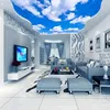 Пользовательские потолочные фрески обои 3D голубое небо и белые облака Гостиная Спальня потолок фон фото обои Wallcoverings