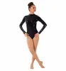 Women's Long Sleeve Gymnastics Leotards Metallic Shiny Suit Ballet DanceWear One Piece Bodysuit For Stage Performance Team