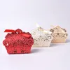3 Colors New Free shipping red white beige hollow bow wedding candy box favor box wedding supplies 50pcs/lot
