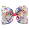 6pcs 8 Inch Large Rainbow Striped Gradient Print Grosgrain Ribbon Hair Bows With Clip For Kids Handmade Hair Accessory HD826