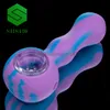 Pipe à main en silicone L = 105mm avec bol en verre à l'intérieur de la Mini-tuyau de tabac Portable de couleur mélangée plate-forme pétrolière en silicone Dab