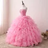 2018 ny anlände riktigt foto sexig rosa kristallkula klänning quinceanera klänning med beading sequin söt 16 klänning vestido debutante klänningar bq127