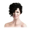 Front Curly Back Straight Short Wigs with Bangs Natural Black Synthetic Hair Afro Wig for Women High Temperature Fiber