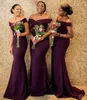 Grape Satin Mermaid Bridesmaid Dresses Saudi African Off The Shoulder African Maid Of Honer Dress Back Zipper Wedding Guest Gowns Cheap