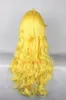 공주 복숭아 프레스 티지 가발 노란색 긴 물결 모양의 나선형 코스튬 Dress Up Wig