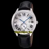 40mm Drive DE Datum WSNM0009 Asiatisk 1731 Automatisk Svart Dial Mens Watch Silver Steel Case Leather Strap Högkvalitativa Nya Gents Klockor