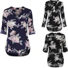 Trendy Women Long Sleeve pullover loose T-Shirts Vintage Floral Print V-neck Floral Tops one pieces