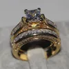 Dexule mulheres homens jóias anel princesa corte 2ct diamante 14kt ouro amarelo ouro enchido banda de casamento anel presente