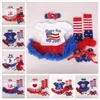 10Styles Baby Grils Tutu Robes Barboteuses 4Pcs Ensemble avec Barboteuses Bandeaux Chaussures Chaussettes Drapeaux Américains Rouge Bleu Étoiles Robes Jour de L'Indépendance