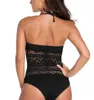 2018 Crochet Swimsuit Black Bikini Monokini Bandage badkläder baddräkt Push Up Costume de Bain Femme One Piece Bodysuits för WO1186614