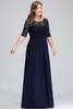 2018 Ny Elegant Scoop Halser Navy Blue Designer Bridesmaid Dresses Chiffon spetsar Long A Line Plus Size Maid of Honor Gowns CPS527495464
