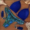 2018 Nieuwe Sexy Bikini Vrouwen Badmode Geweven Push Up Badpak Halter Top Pauw Gewatteerde Badpak Blauw Bandage Bikini Set
