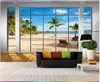 Gros-3D photo papier peint personnalisé 3d peintures murales papier peint 3D stéréo balcon fenêtre plage cocotier paysage paysage murale fond mur