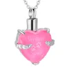 HLN9790 Stainless Steel Memorial Necklace Cremation Urn Heart Purple/Peach/Blue/Deep blue/Red Crystal Ashes Urn Pendant Necklace Hold Ashes