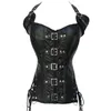 Leather Gather Waist fashion Slim Fit Halt Top Corset Women Coffee Black Steampunk Corsets and Sexy Bustiers C006