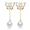 S925 Silver Pearl Butterfly Dangle Earrings Jewelry مع 925 Silver Ear Plug