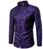 Camicie a maniche lunghe con motivo a ricamo da uomo Design retrò Camicia da uomo casual sottile Abbigliamento moda Prom Party Club Camicie pari