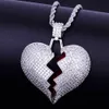 New hot Solid Broken Heart Pendant Men's Hip hop Jewelry Rock Street Necklace With 5mm Tennis Chain 3 Colors For Gift