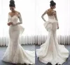 2019 Apliques de Renda Manga Comprida Sereia Vestidos de Casamento Sheer Neck Arábia Saudita Vestidos De Casamento Com Trem Acessível Vestidos de Noiva