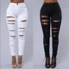 Damjeans High Street Kvinnor Skinny Sexig sliten hud Tight Mode Svartvita Pencil Jeansbyxor