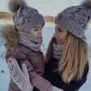 2PCS Frauen Kinder Baby Kind Warme Winter Stricken Beanie Pom Bobble Hut Häkeln Ski Cap FF060BK7723955