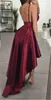 Stunning Spaghetti Straps Arabic Homecoming Dresses Burgundy High Low Satin African Short Prom Dress Cocktail Graduation Party Club Wear