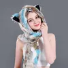 Faux Fur Hood Animal Hat Ear Flaps Hand Pockets 3 in1 Animals Hood Hats Warm Cap With Scarf Gloves341R