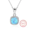 High Quality Real 925 sterling silver Pendant Charm Square necklace lady girls love gift Blue Fire Opal jewellry7138784