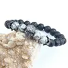 Nouveau pistolet noir hommes bijoux Micro pavé couronne spartiate crâne Bracelets avec 8mm naturel lave pierre pierre perles