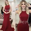 Charming 2018 Dark Red Chiffon Mermaid Prom Dresses Long With Beads Crytals Illusion Waist Side Formal Party Gowns Custom Made EN2245