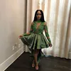 Stylish Hi-Lo Short Prom Dresses High Neck Beads Lace Appliques Long Sleeve Party Dresses Sexy African See Through Cocktail Dress Prom Gown