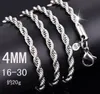 2018 Classic 4MM twisted rope chain necklace 16-24inches Fashion men necklace plating 925 sterling silver jewelry