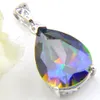 For Women Rectangle Rainbow Natural Mystic Topaz Pendants Luckyshine 925 Sterling Silver Necklace Weddings Gift Pendants 1' inch