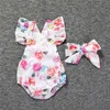 2020新生児のロンパルの女の子夏の花のロンパース+ヘッドハンド2個セット赤ちゃん女の子幼児幼児フラワージャンプスーツ衣装衣装0~24m