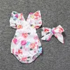 2020 nyfödd baby romer tjejer sommar blommig rompers + headhand 2pcs set baby tjejer spädbarn blomma jumpsuit kläder kläder 0-24m