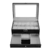 12 Grids Slots Professional Watches Storage Box Double Layers PU Leather Watch Case Organizer Box Holder Black Brown Color293s