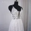 A Line Boho Wedding Dress with Champagne Lining V Neck Spaghetti Strap Lace Appliqued Factory Real Photo 2020