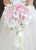 Kunstmoer en Crystal Bridal Bouquet Ivoor Brides Handgemaakte Broche Boeket Noiva Rode Cascading Huwelijksboeket Waterval