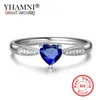 Yhamni Solid 925 Sterling Silver Ring Heartブルーキュービックジルコンクリスタルリング女性婚約結婚式ジュエリーZR446