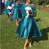 Vintage thee lengte bruidsmeisje jurken 2018 land stijl kant half mouw satijn korte bruiloft gasten feestjes mode Afrikaanse prom jurken